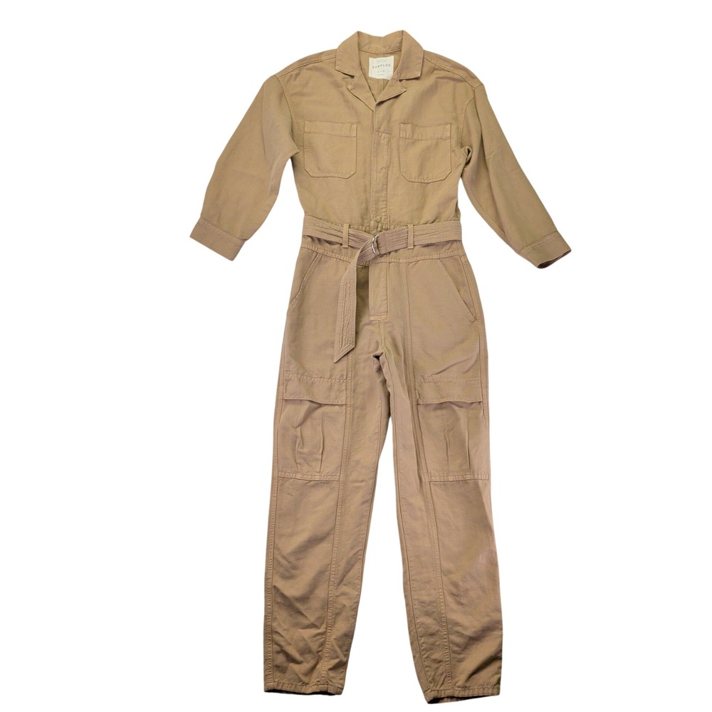Citizens of Humanity Willa Utility Jumpsuit Brown Tan Cotton Linen Belt Women XS